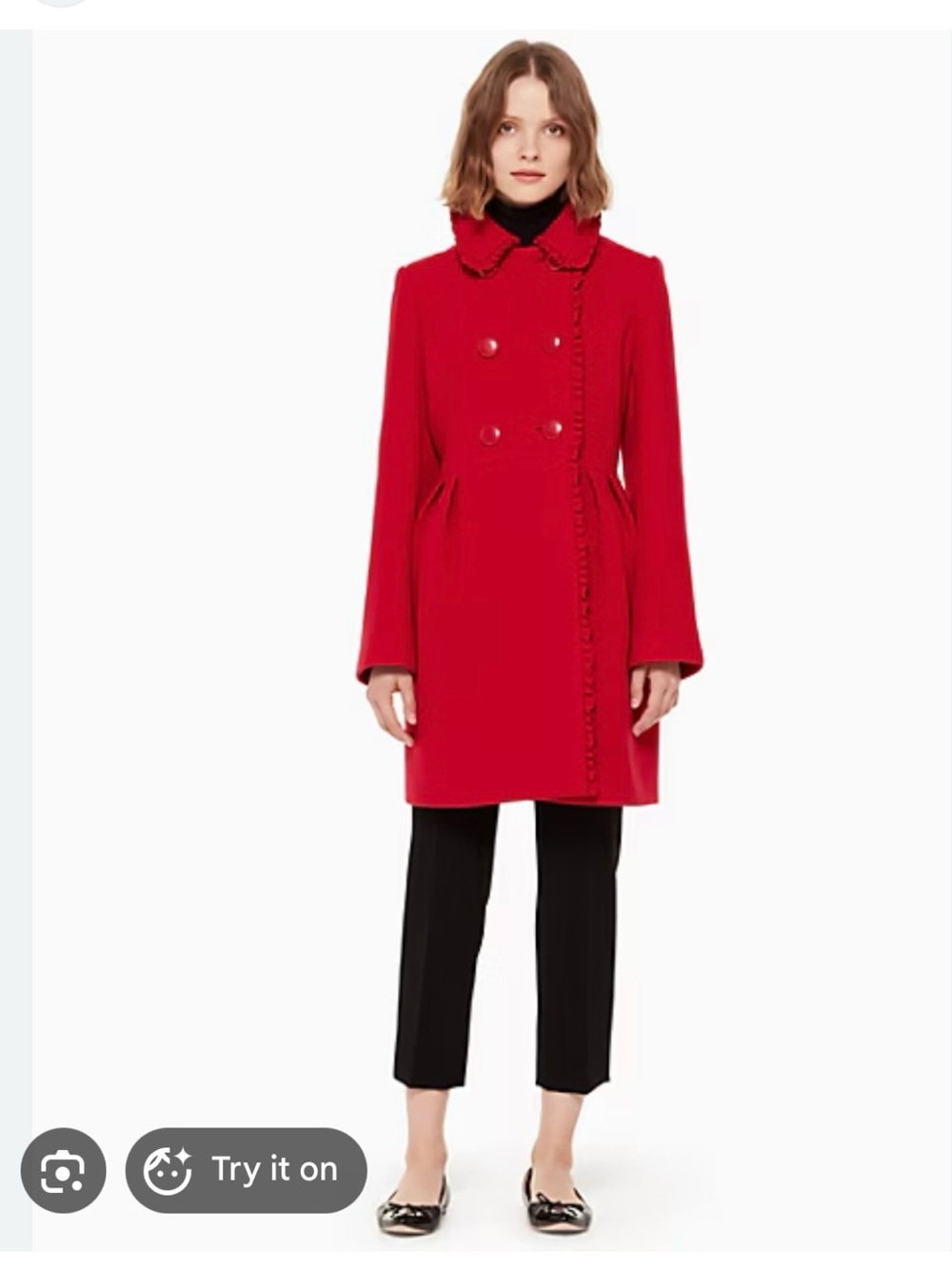 Kate Spade New York RUFFLE TRIM BOW BACK COAT IN CHARM RED